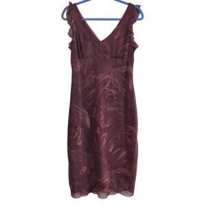 Vintage 1990s La Belle Brown Rose Print Chiffon Ruffle Sleeveless Dress – Size L